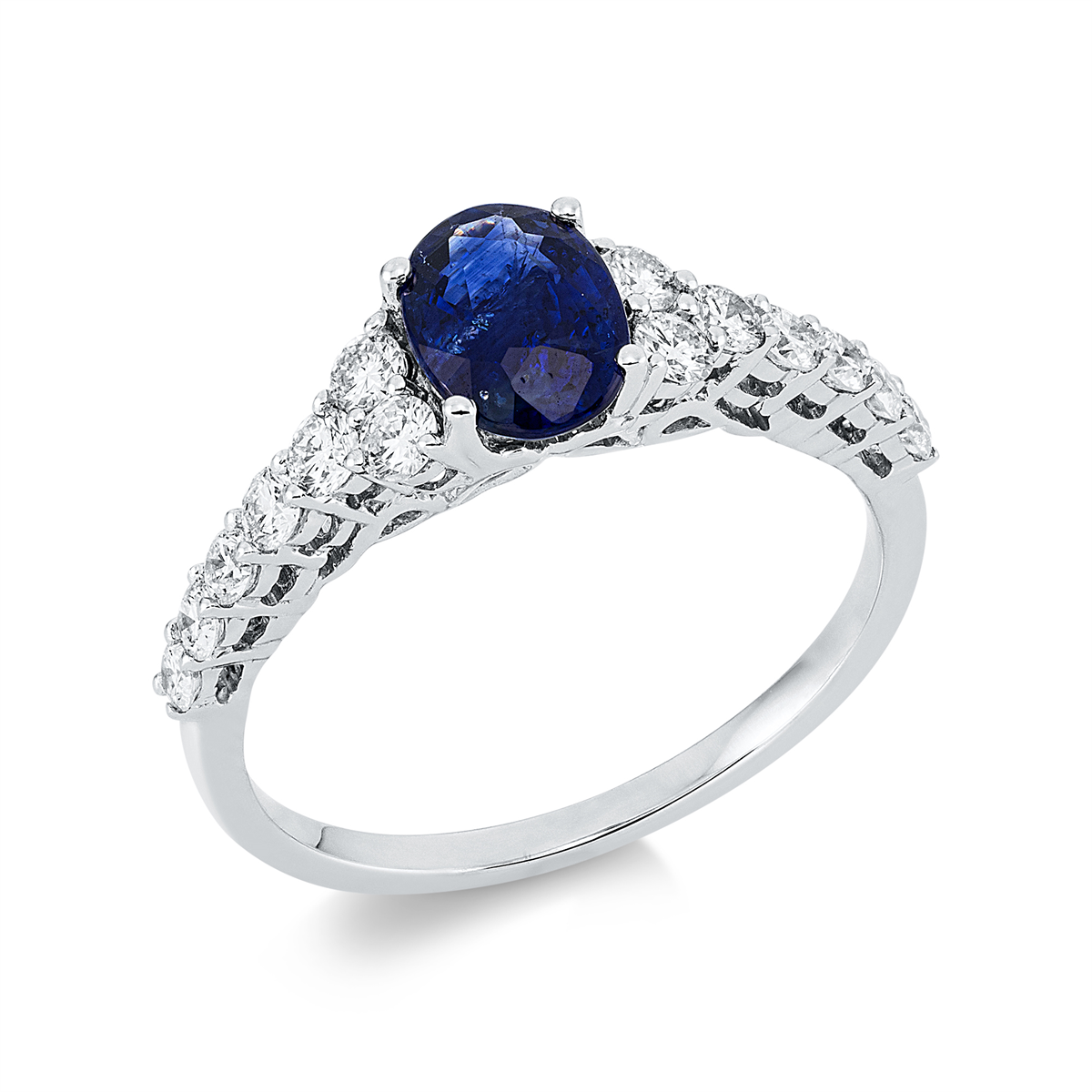 diamond full cut sapphire colored stone classic ring in white gold
