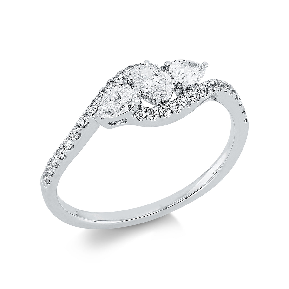 diamond full cut  modern woman ring in white gold
