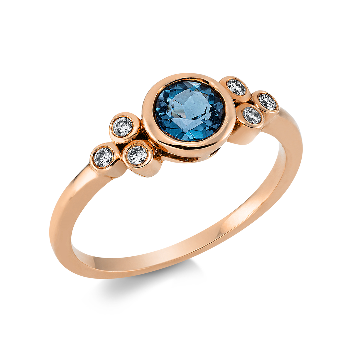 diamond full cut topaz colored stone fashion ring in red gold