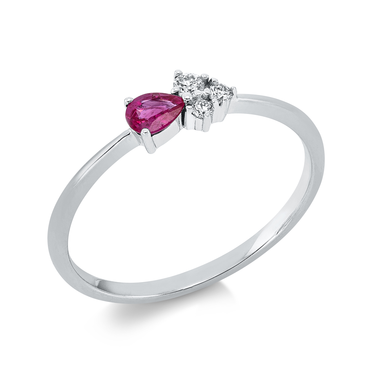 diamond full cut ruby colored stone classic ring in white gold