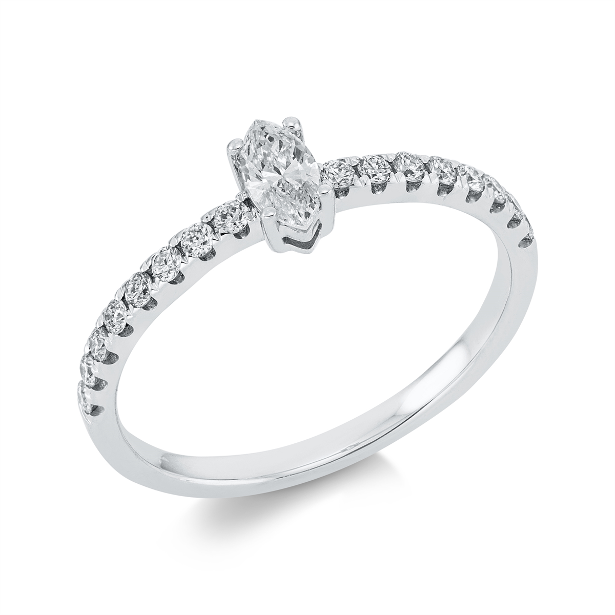 diamond full cut  solitaire with accent stones ring in white gold