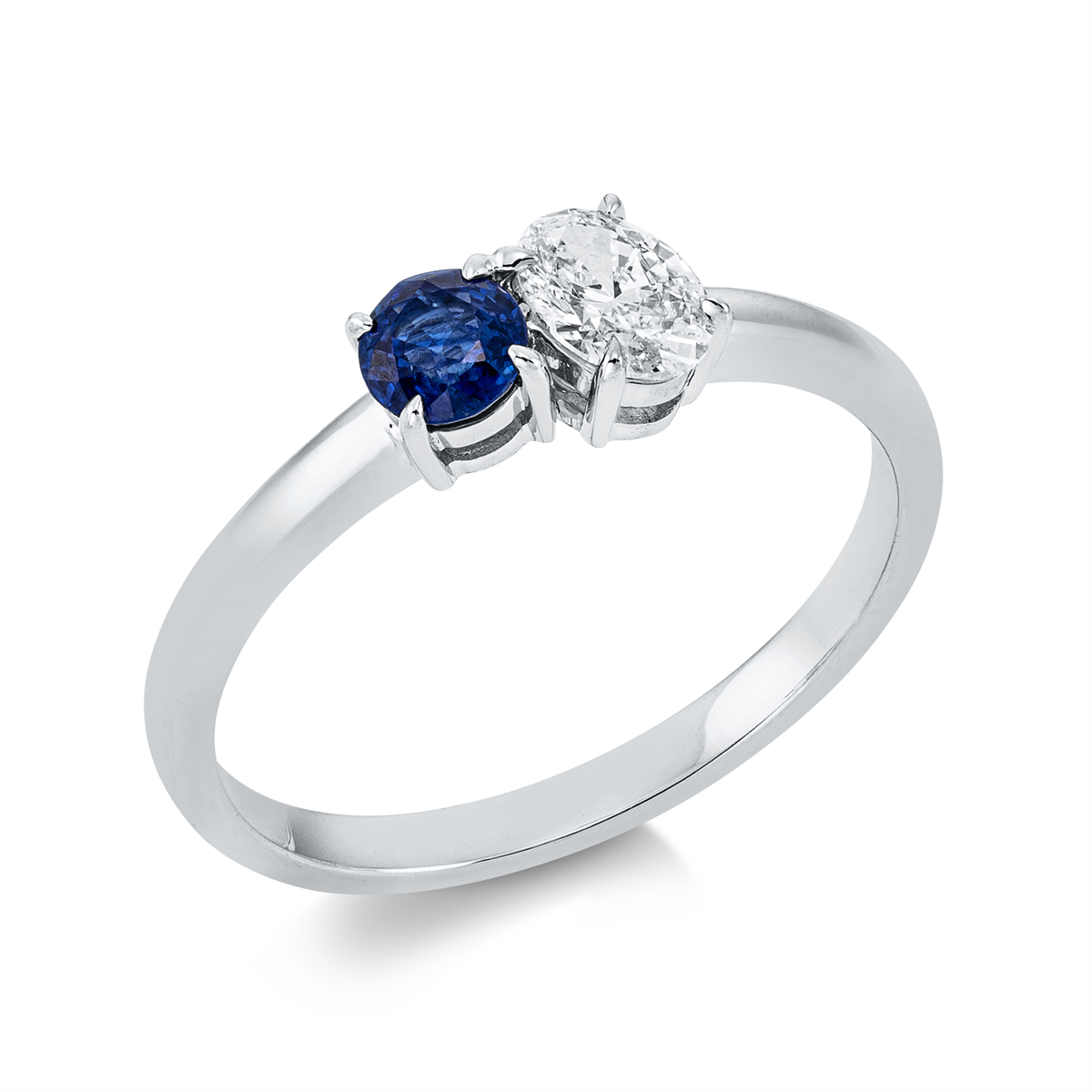 oval sapphire colored stone classic ring in white gold