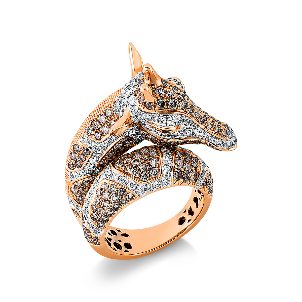 diamond full cut  multi-stone ring in red gold / white gold