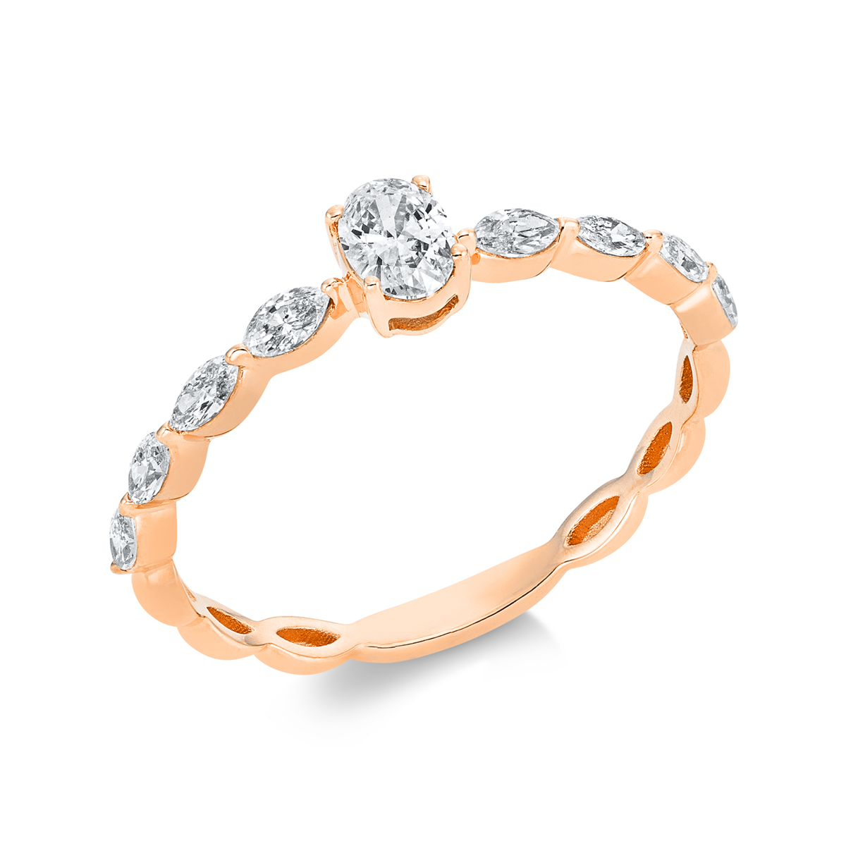 marquise  solitaire with accent stones ring in red gold