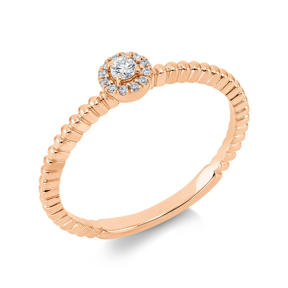 diamond full cut  solitaire with accent stones ring in red gold