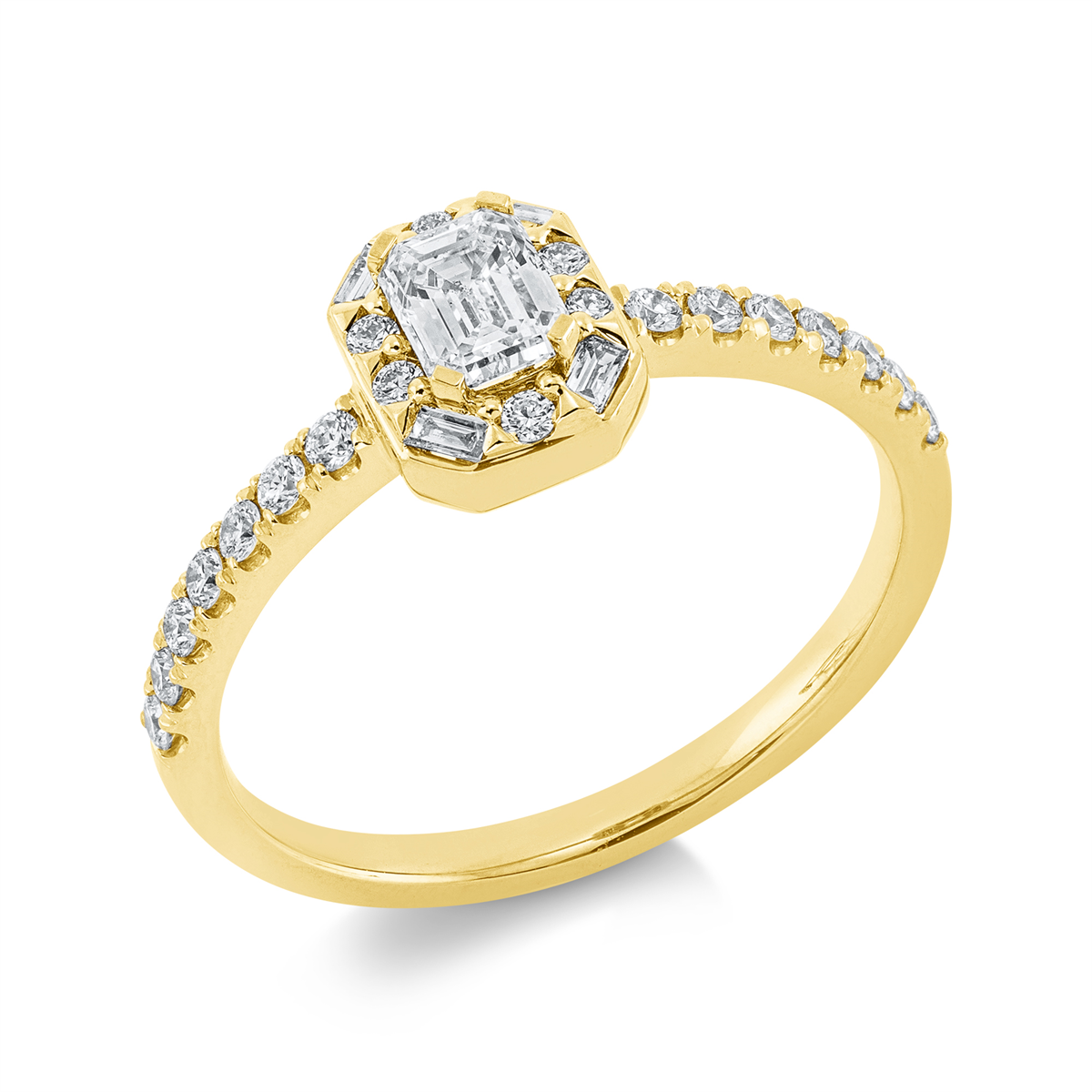 diamond full cut  solitaire with accent stones ring in yellow gold