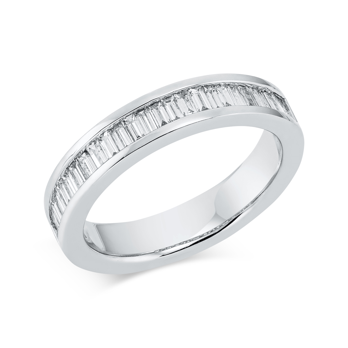 baguette  eternity half ring in white gold