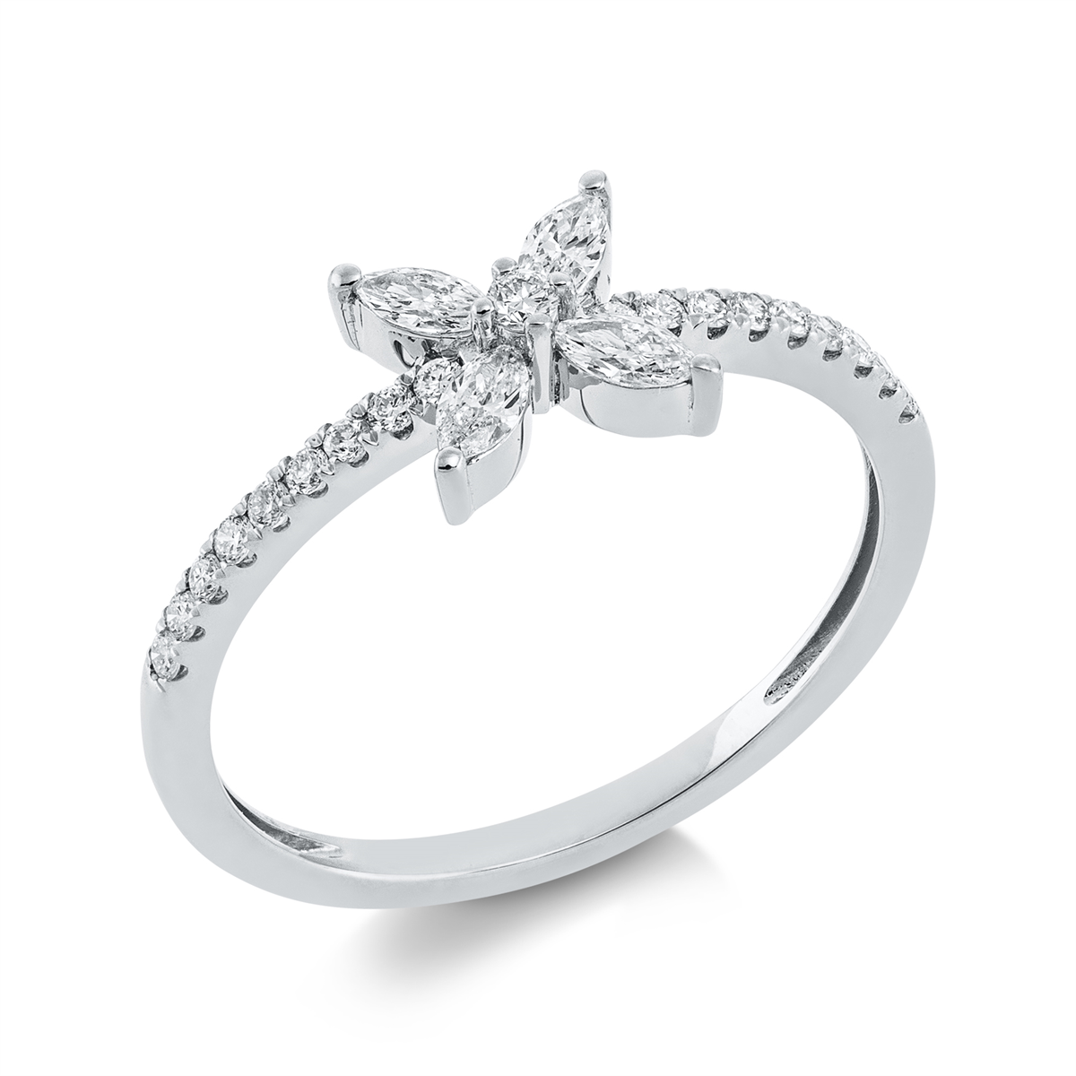 diamond full cut  modern woman ring in white gold