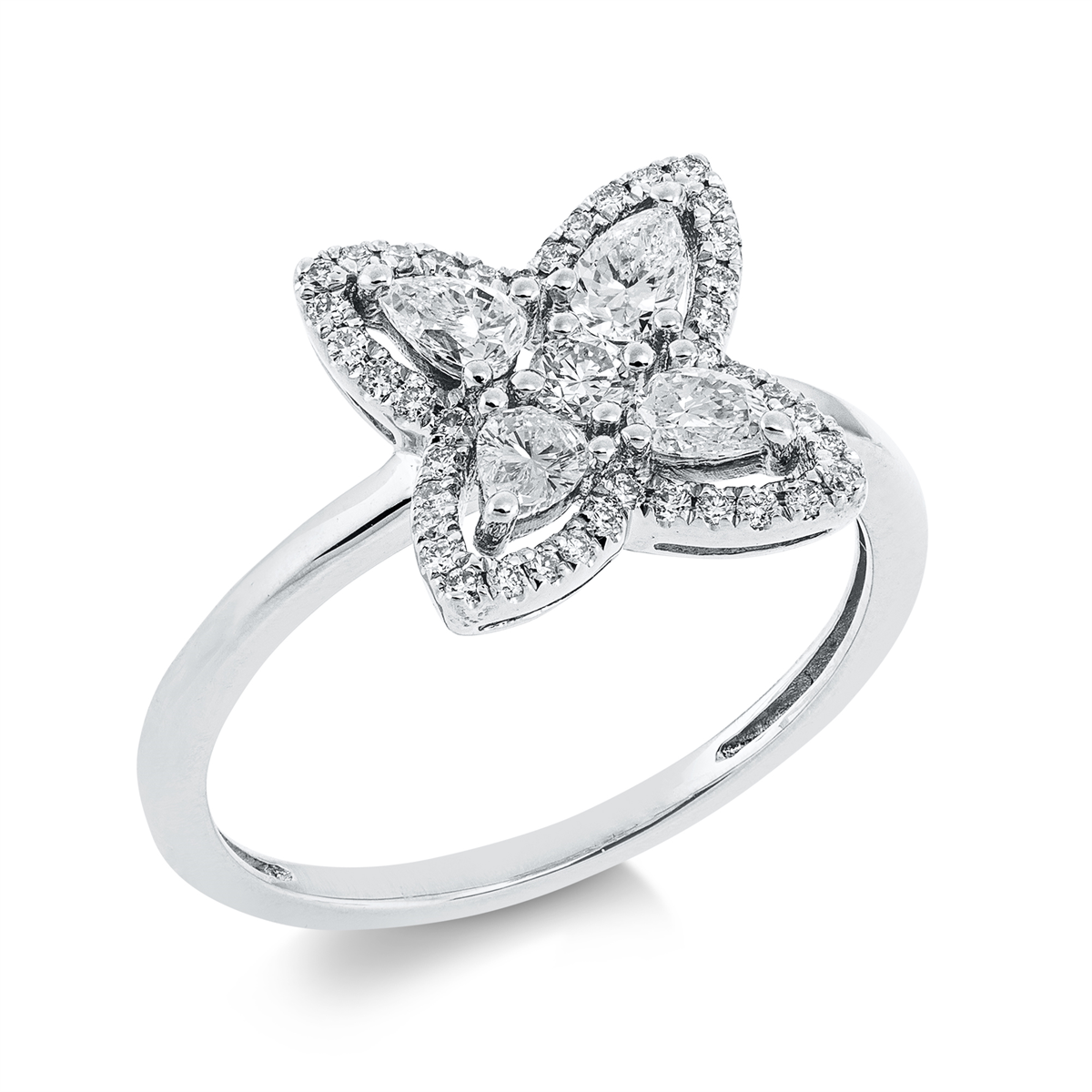 diamond full cut  modern woman ring in white gold