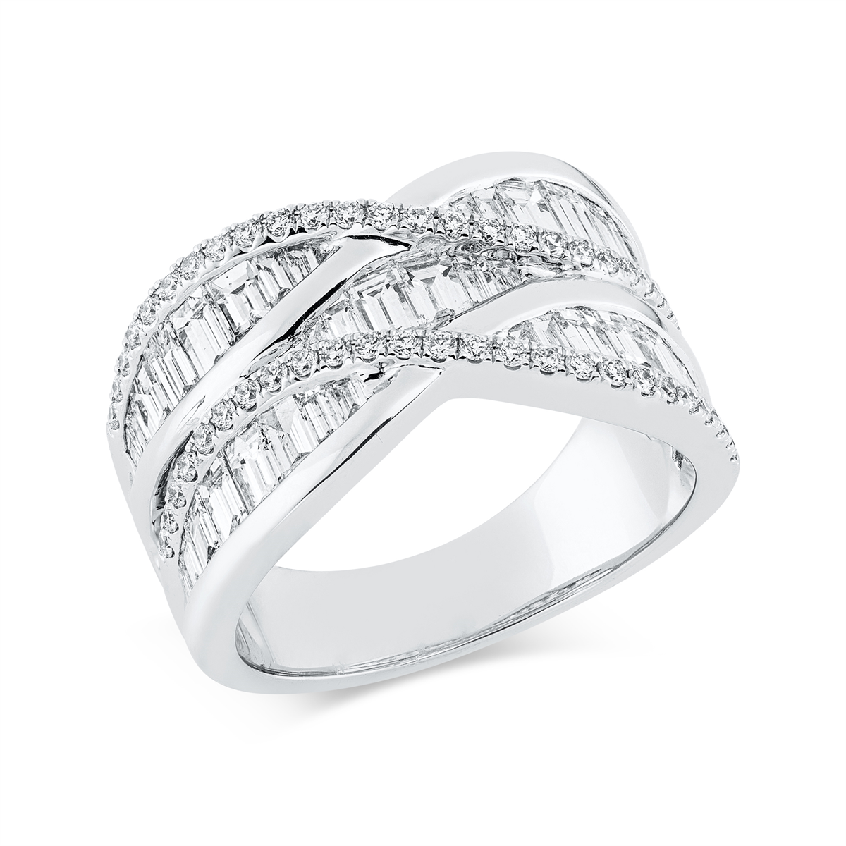 diamond full cut  baguette ring in white gold