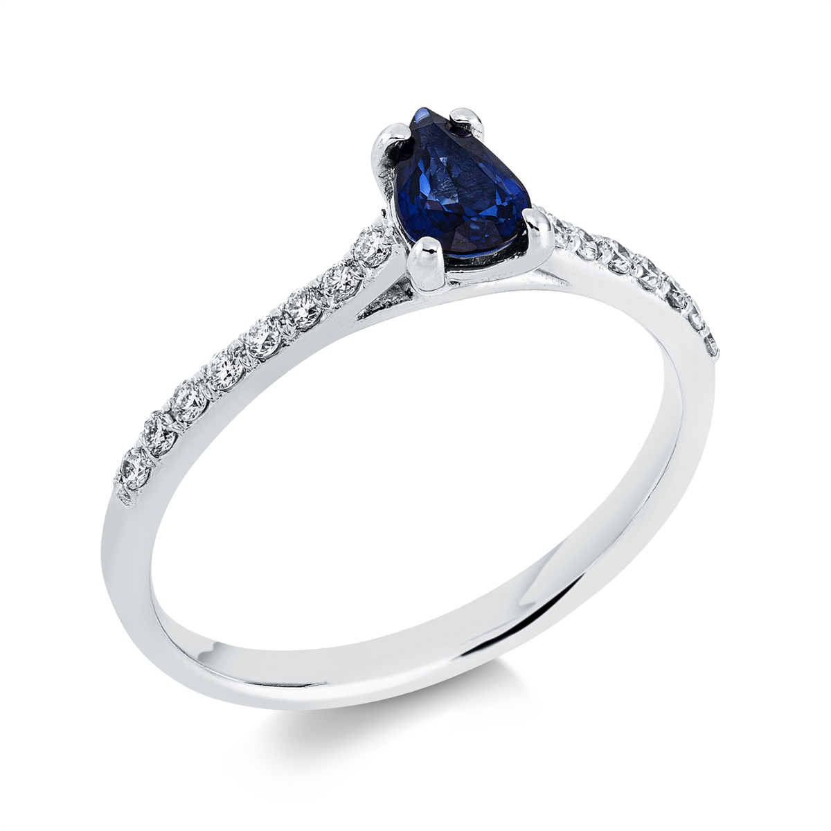diamond full cut sapphire colored stone classic ring in white gold