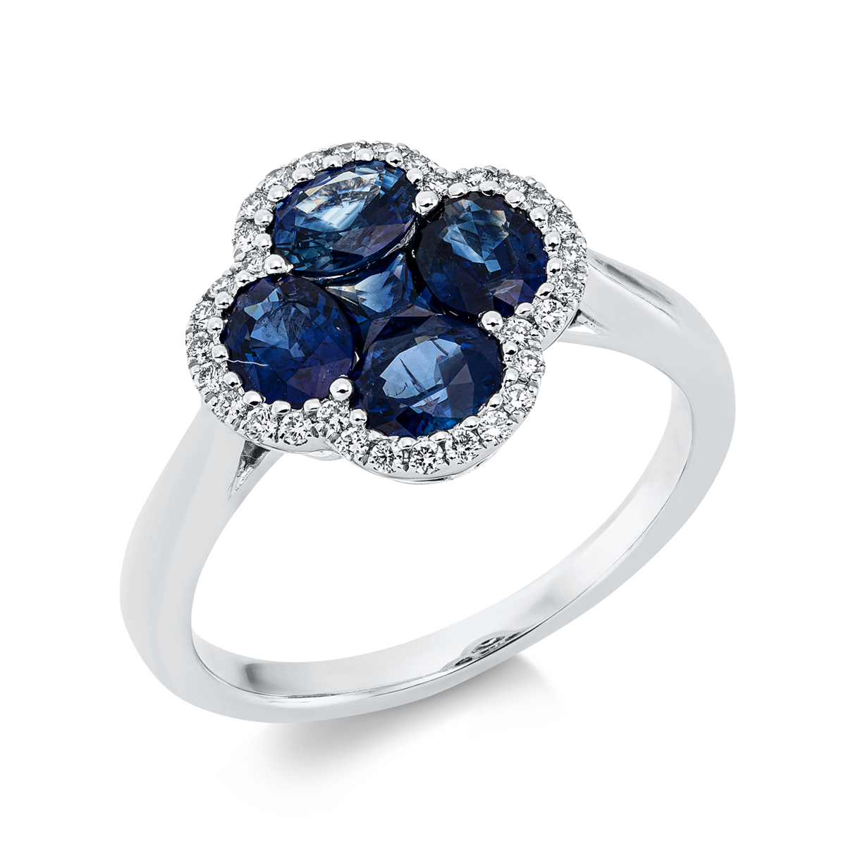 diamond full cut sapphire colored stone classic ring in white gold