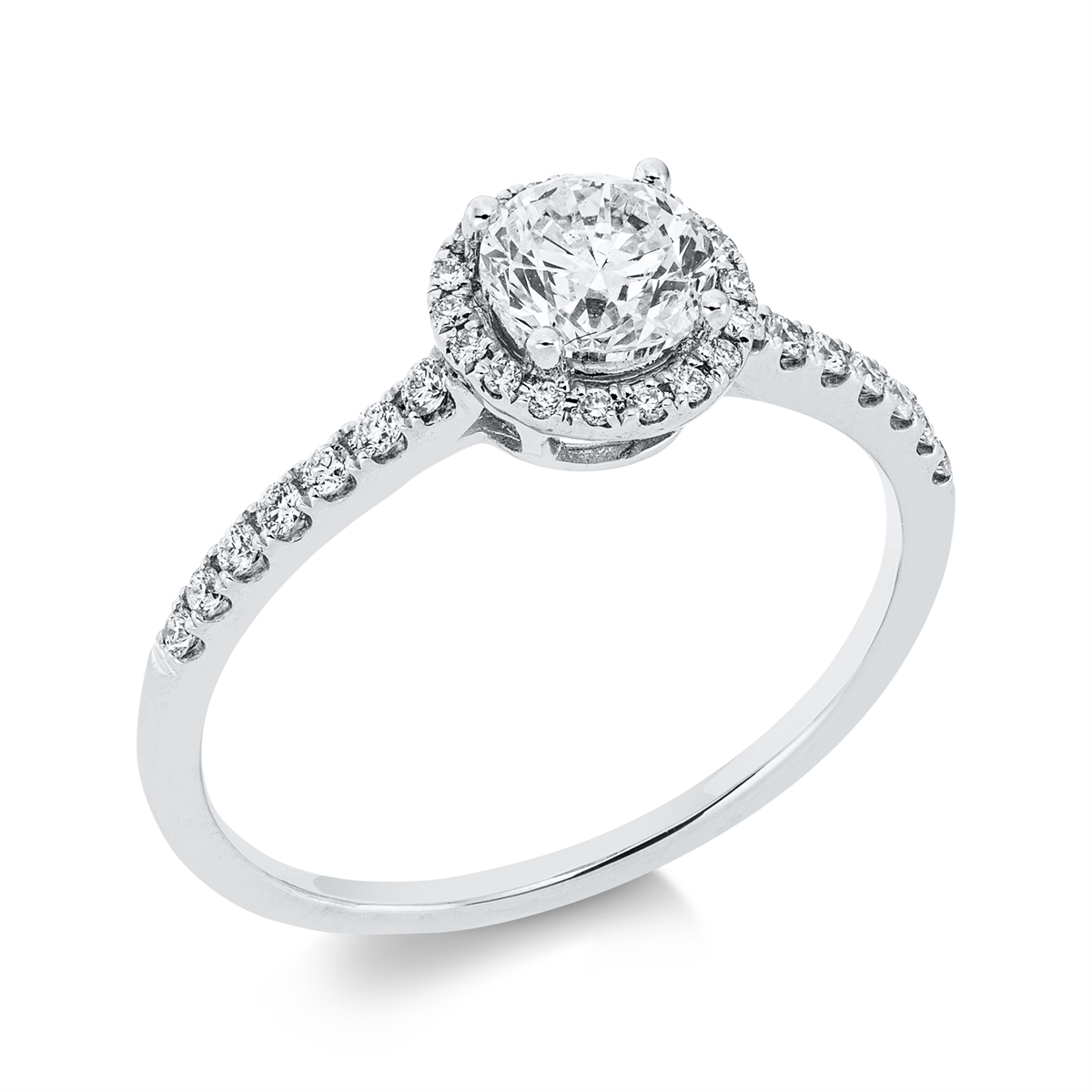 diamond full cut  solitaire with accent stones ring in white gold