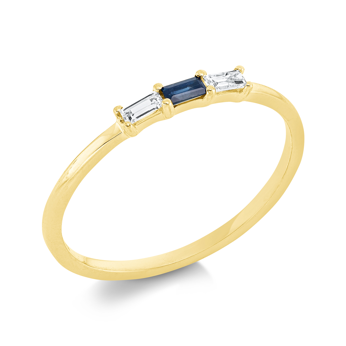 baguette sapphire colored stone classic ring in yellow gold