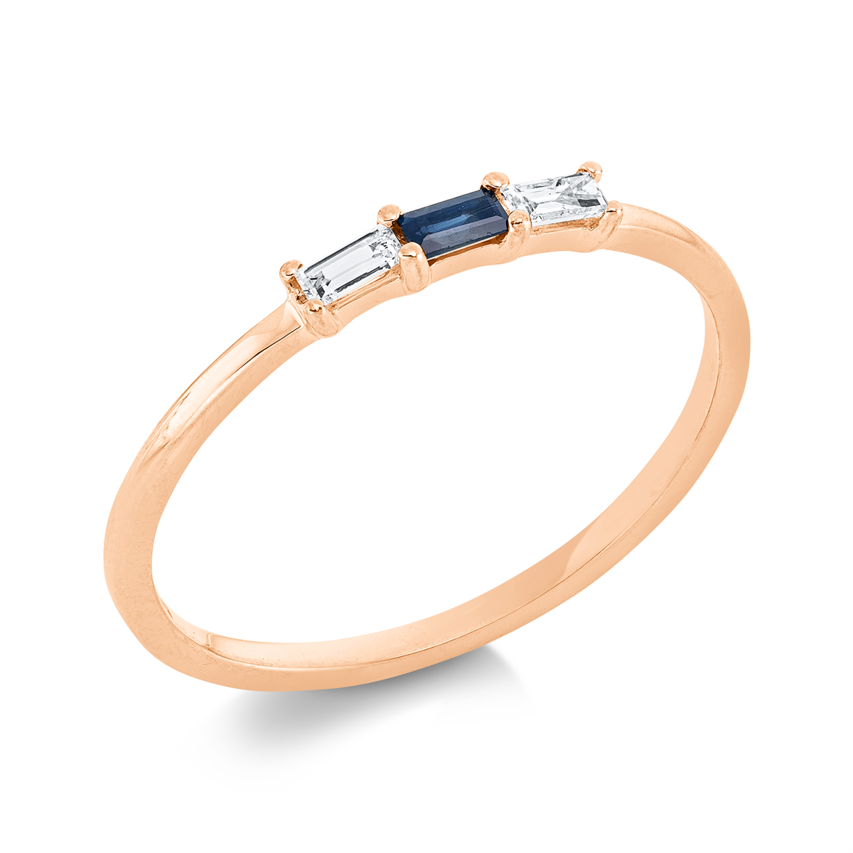 baguette sapphire colored stone classic ring in red gold