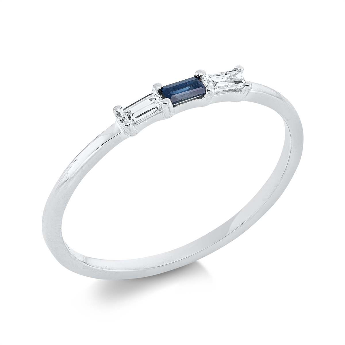 baguette sapphire colored stone classic ring in white gold