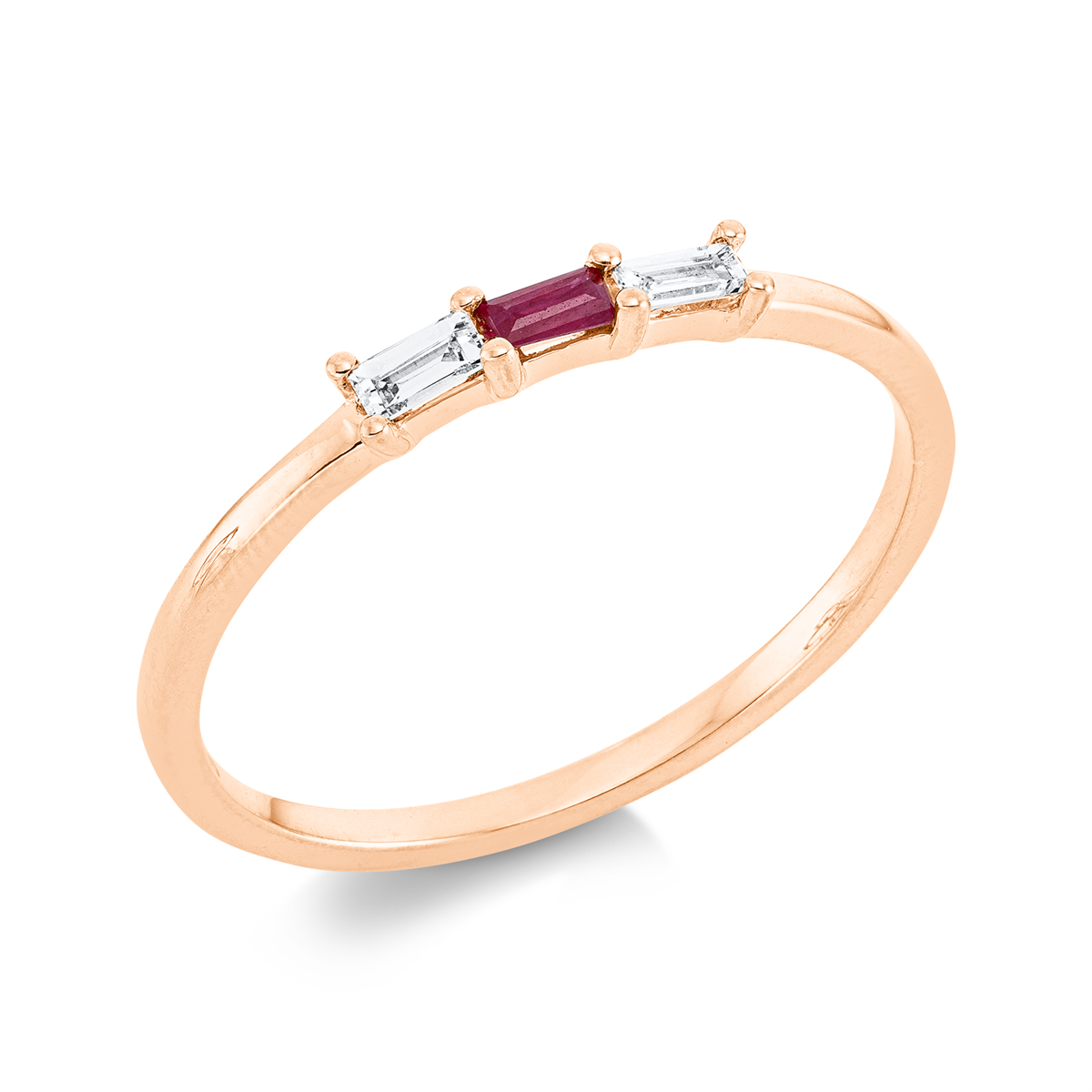 baguette ruby colored stone classic ring in red gold