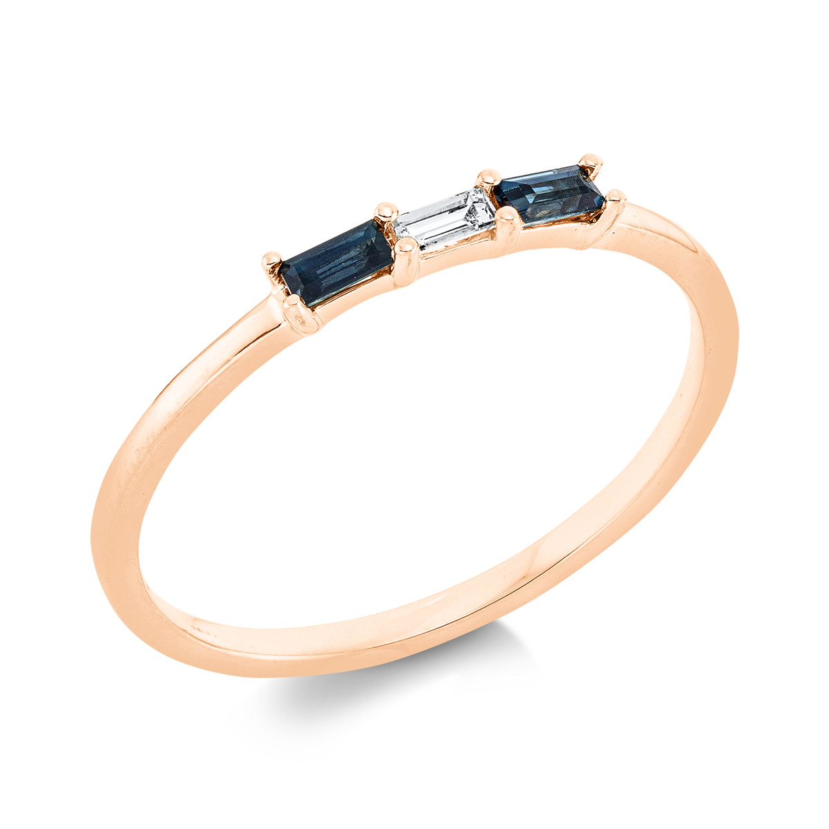 baguette sapphire colored stone classic ring in red gold