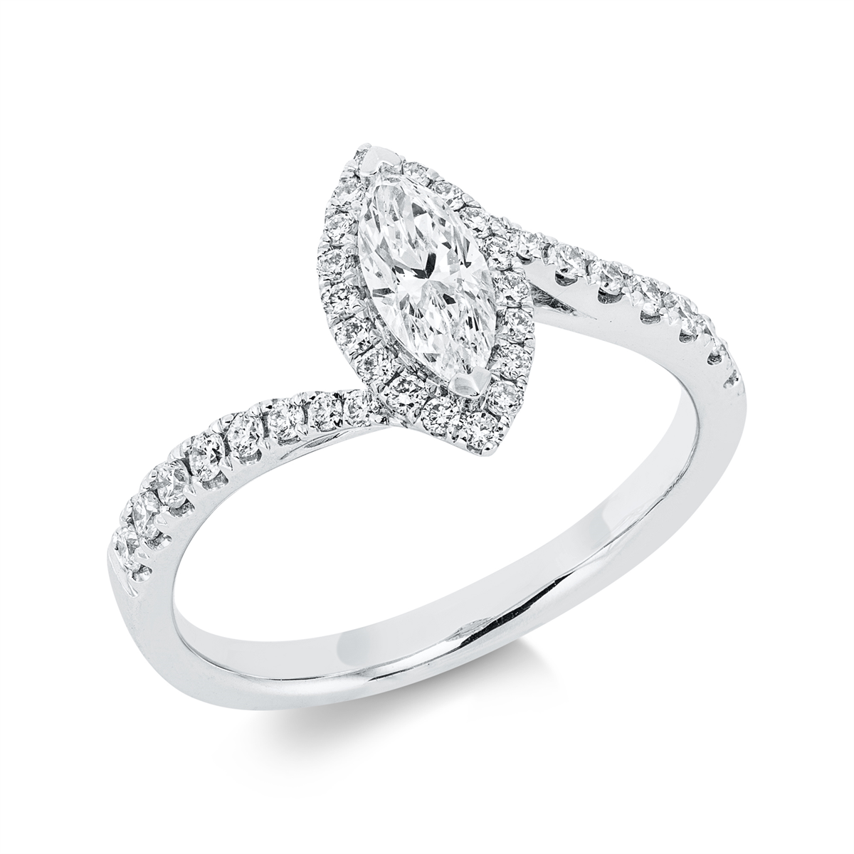 diamond full cut  solitaire with accent stones ring in white gold