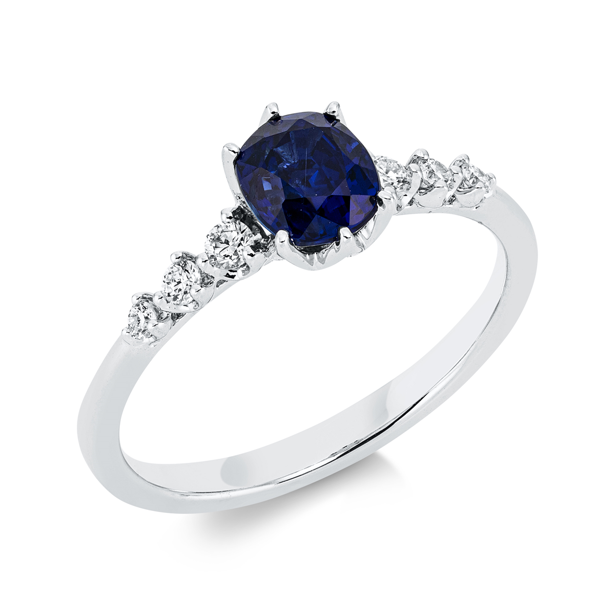 diamond full cut sapphire colored stone classic ring in white gold