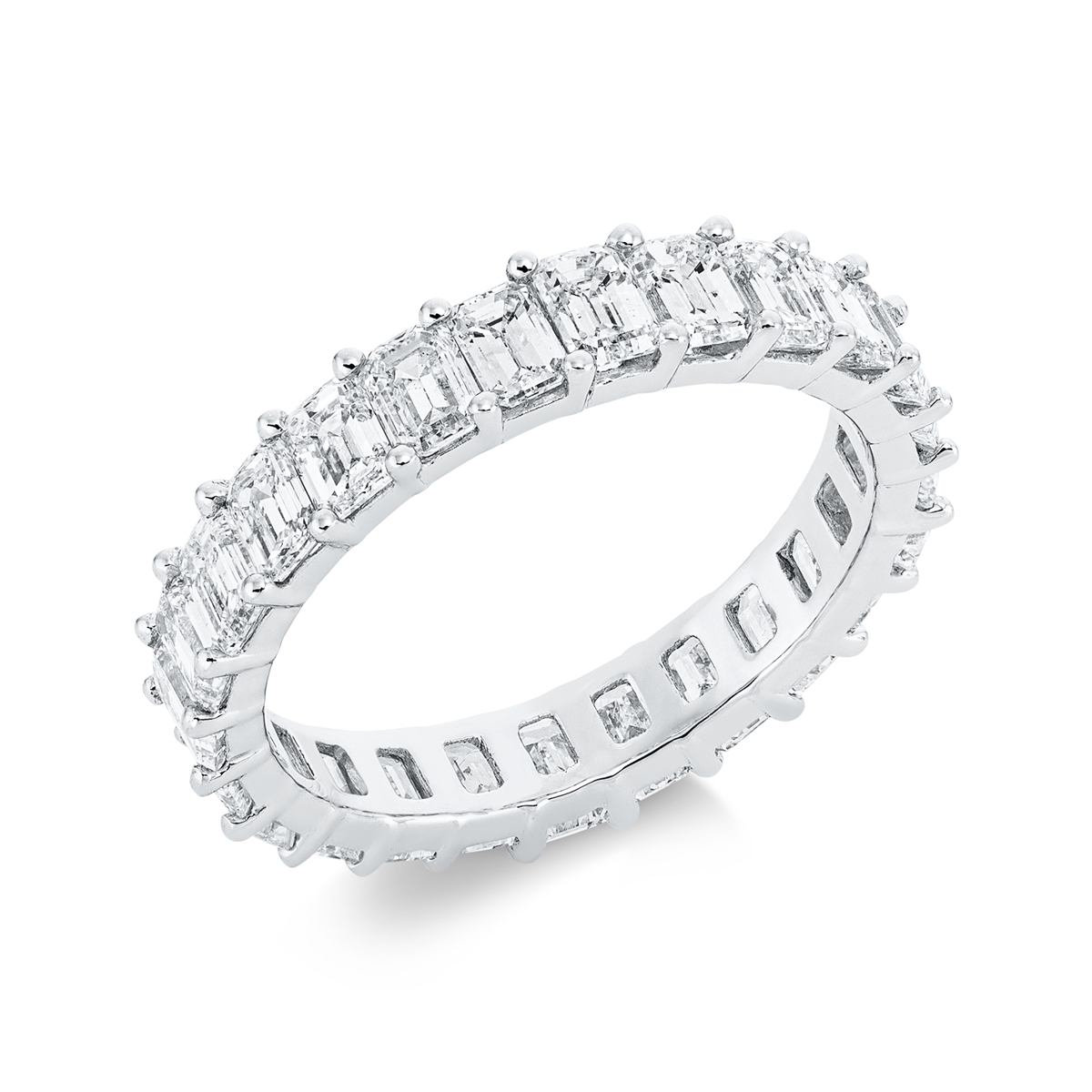 emerald cut  eternity full ring in white gold