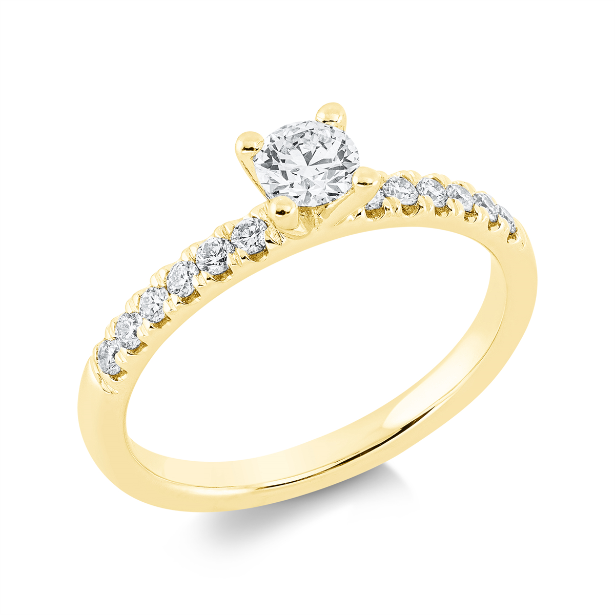diamond full cut  solitaire with accent stones ring in yellow gold
