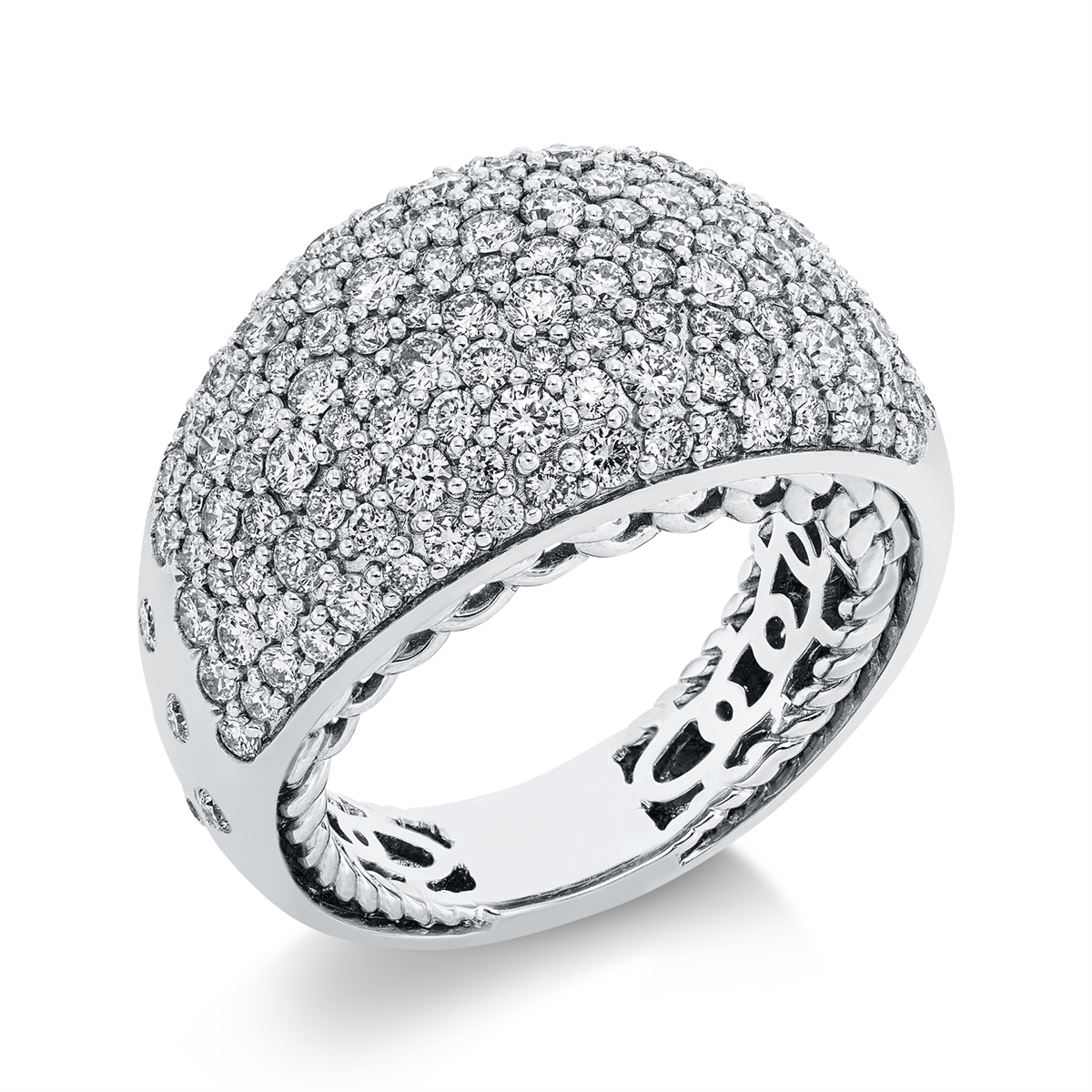 diamond full cut  pavé ring in white gold