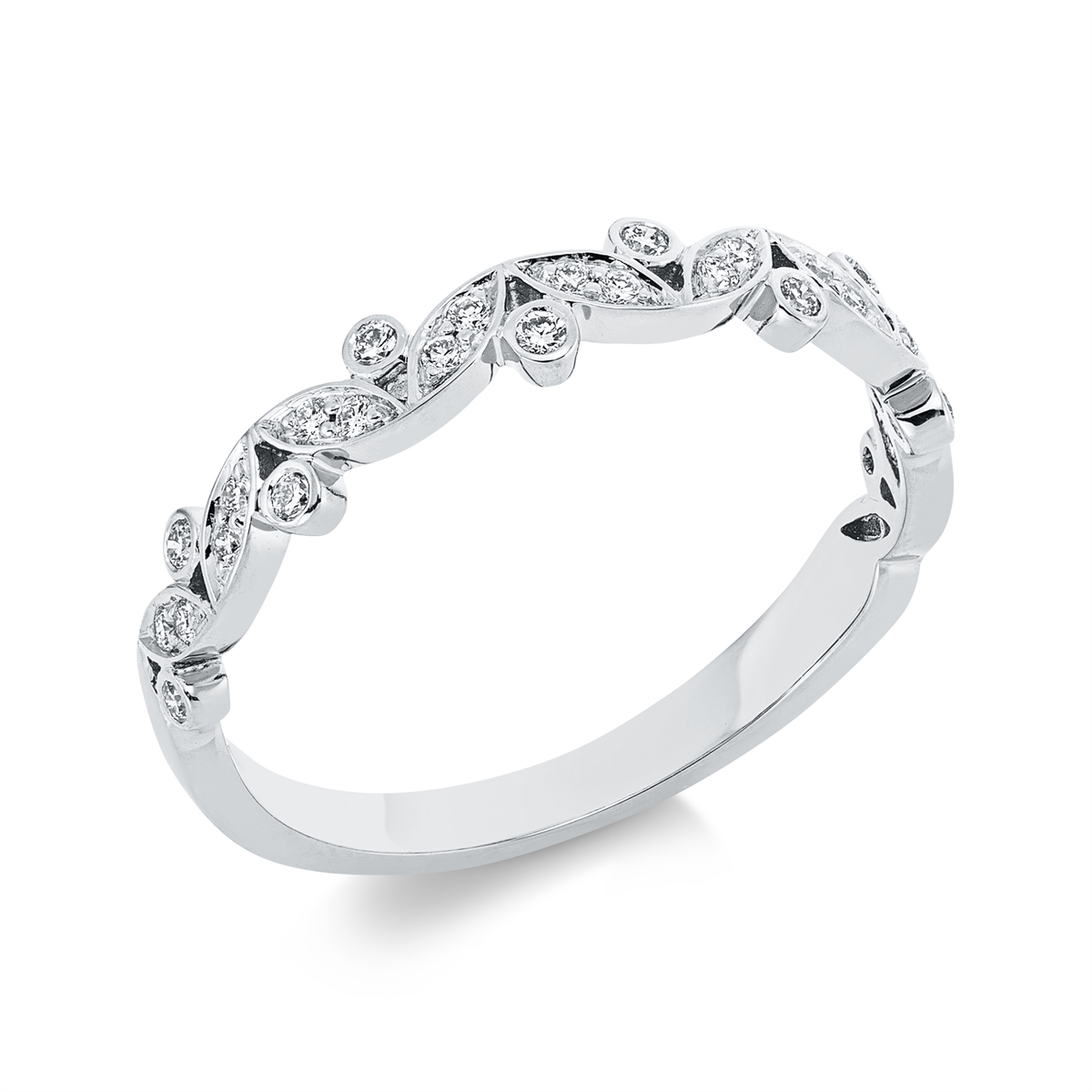diamond full cut  modern woman ring in white gold