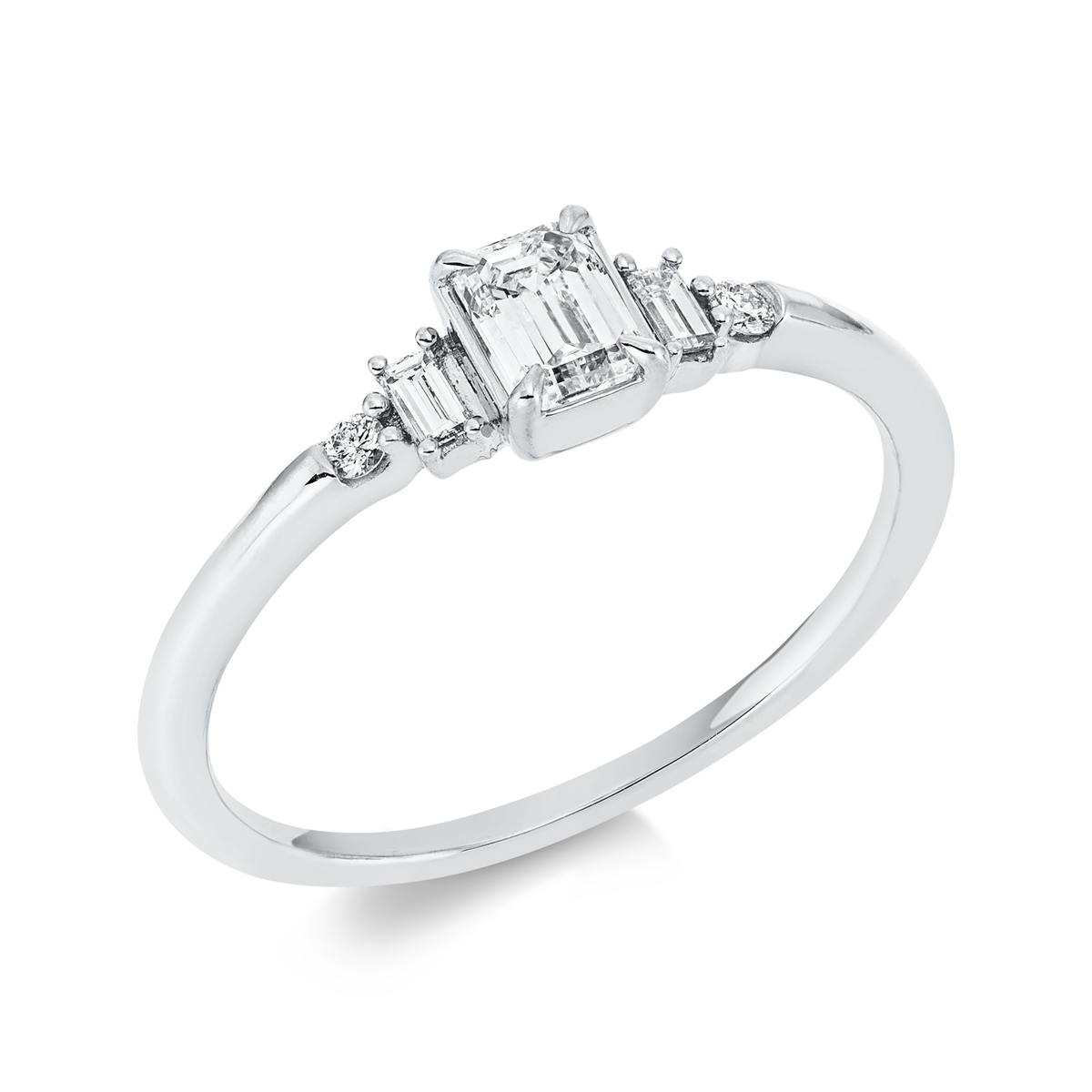 diamond full cut  baguette ring in white gold