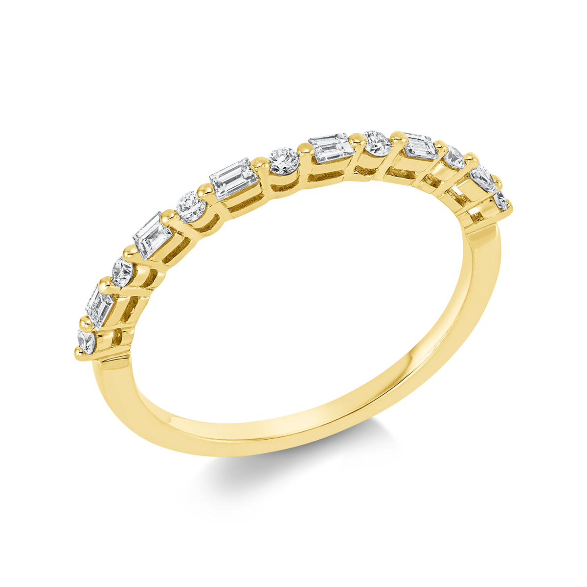diamond full cut  baguette ring in yellow gold