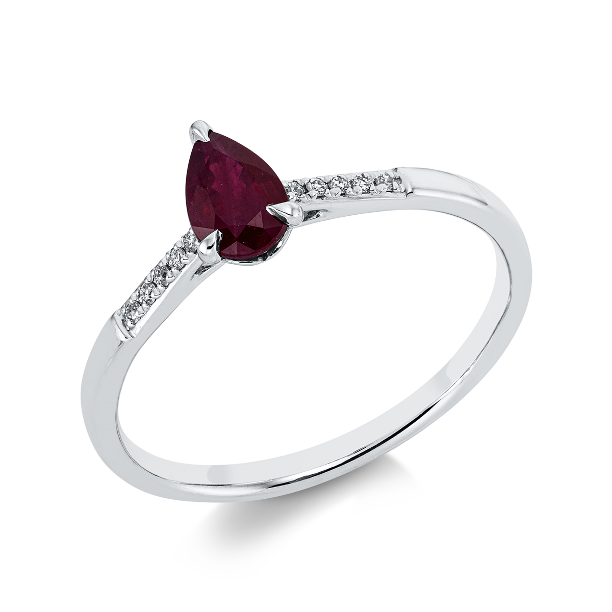 diamond full cut ruby colored stone classic ring in white gold