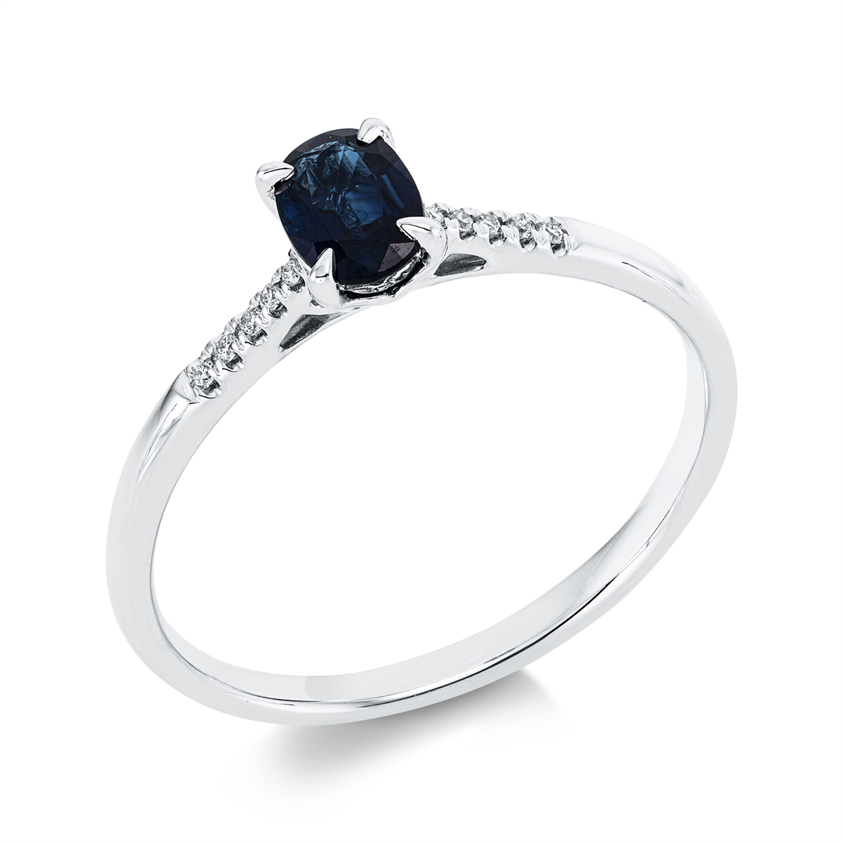 diamond full cut sapphire colored stone classic ring in white gold