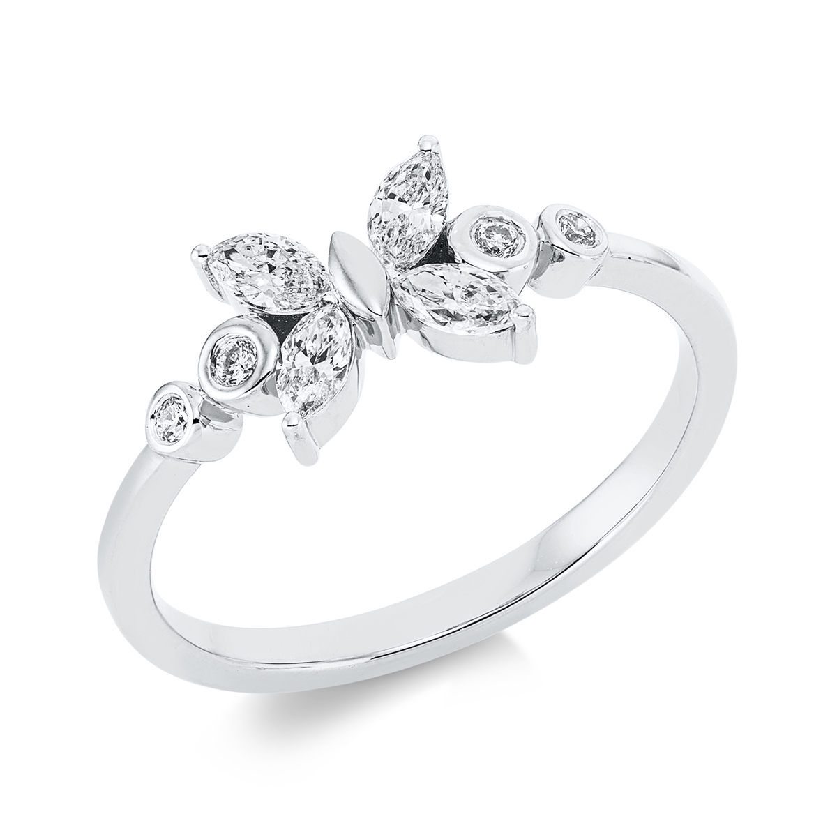 diamond full cut  modern woman ring in white gold