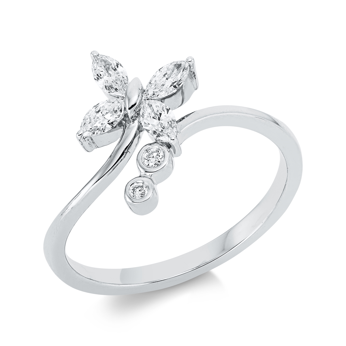 diamond full cut  modern woman ring in white gold