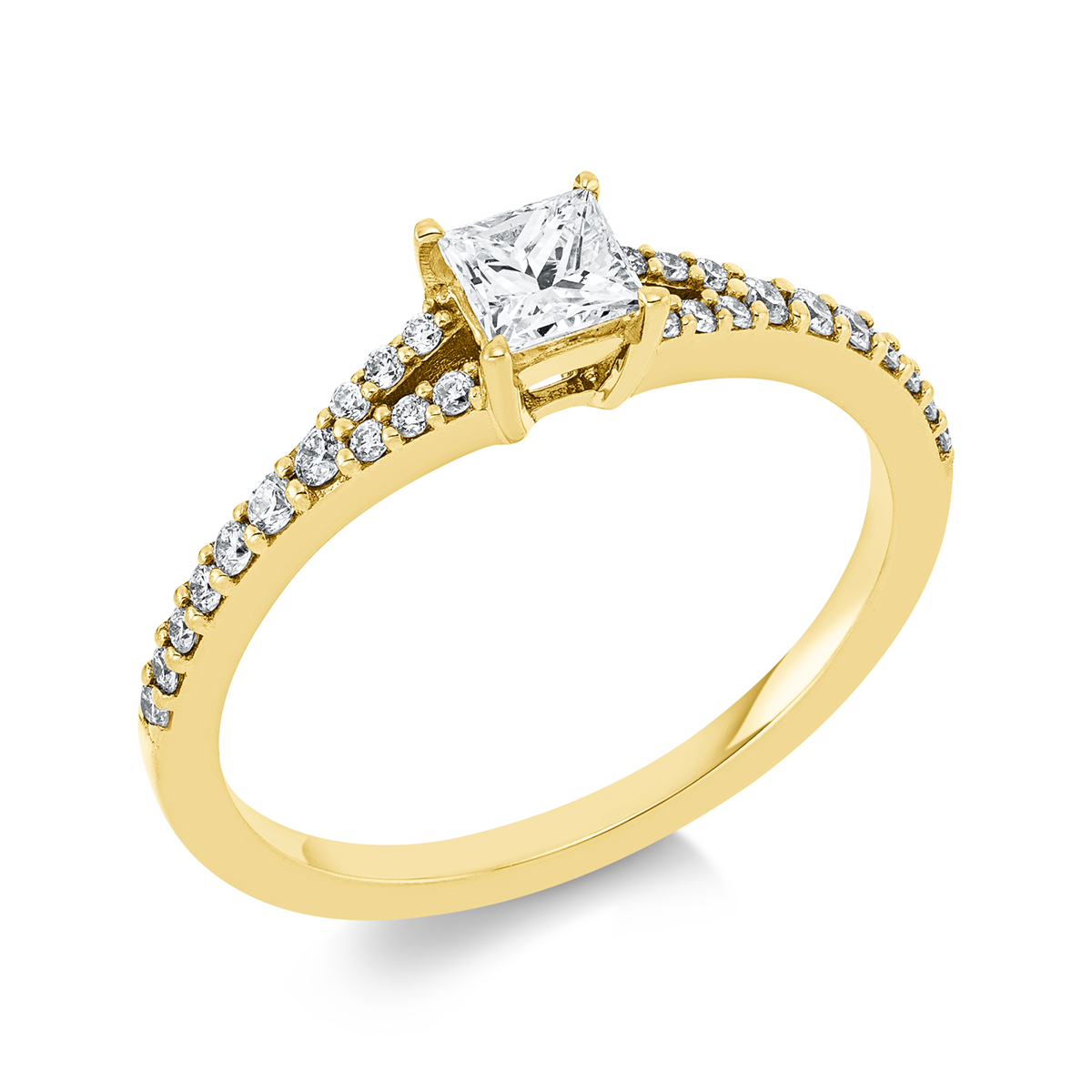 diamond full cut  solitaire with accent stones ring in yellow gold
