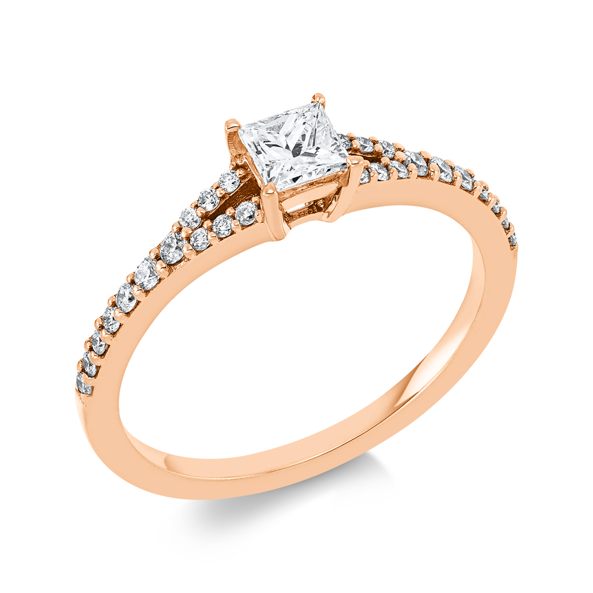 diamond full cut  solitaire with accent stones ring in red gold