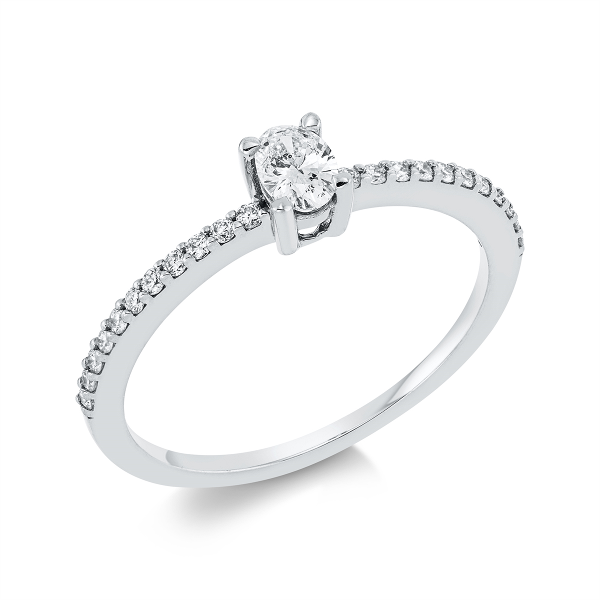 oval  solitaire with accent stones ring in white gold