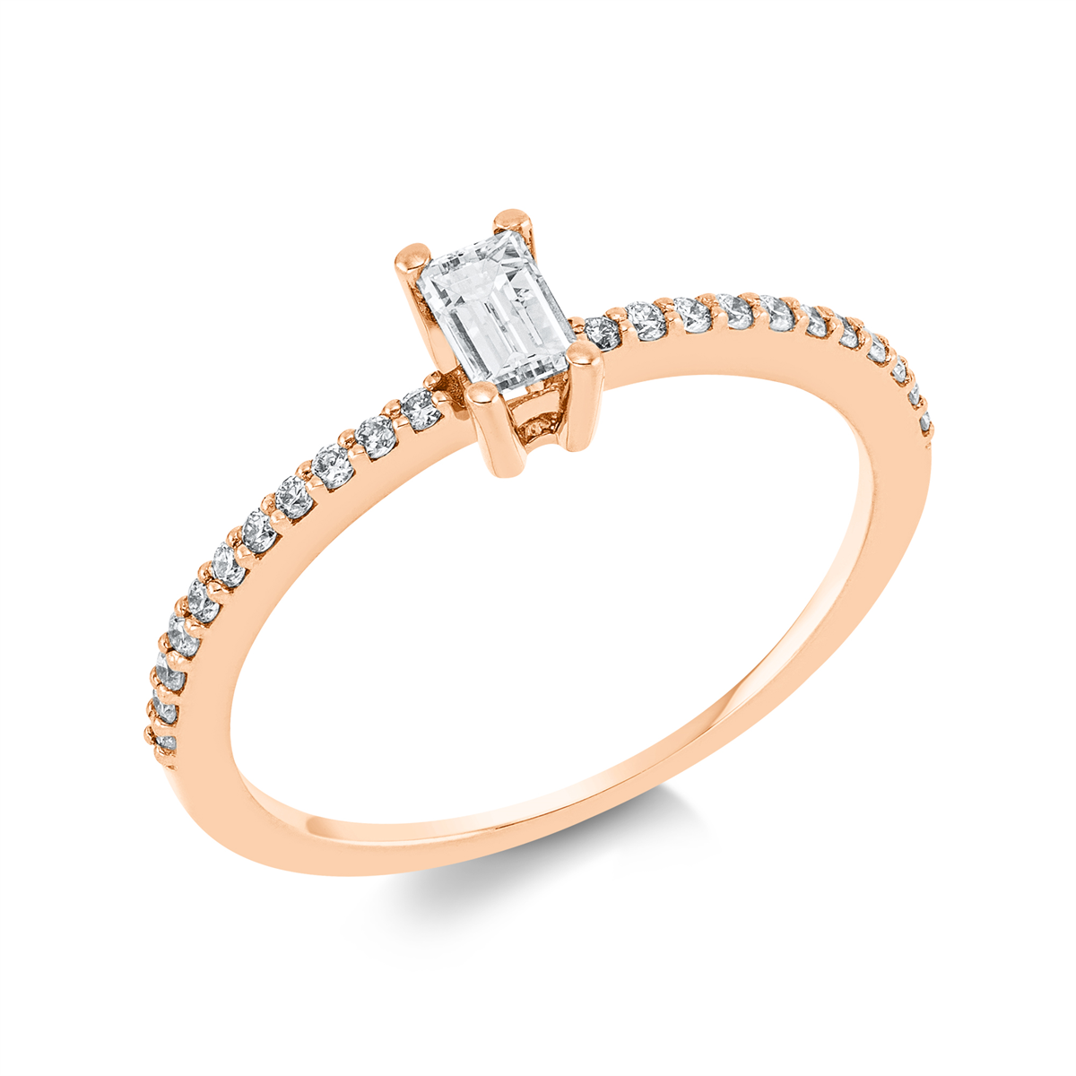 diamond full cut  solitaire with accent stones ring in red gold
