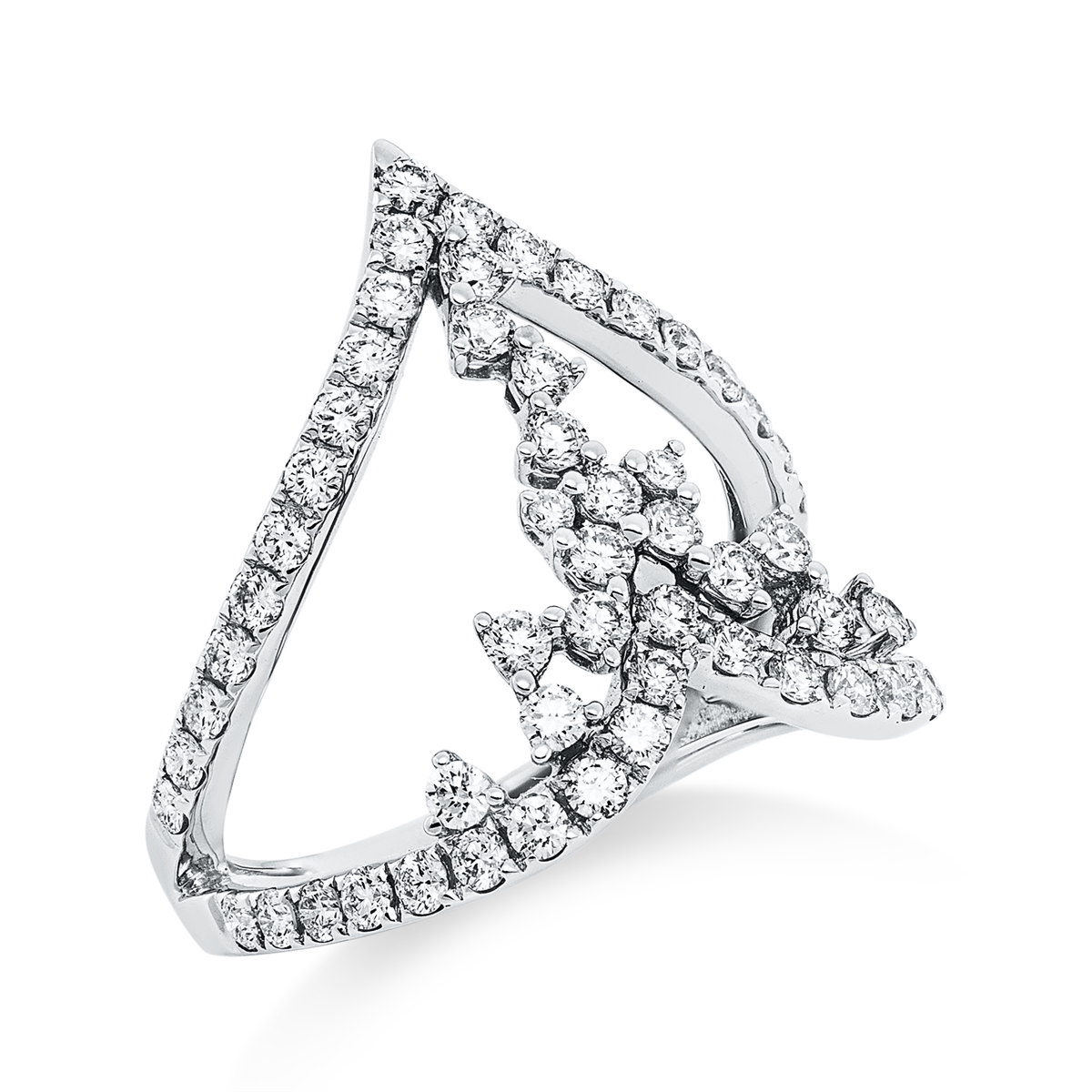 diamond full cut  modern woman ring in white gold