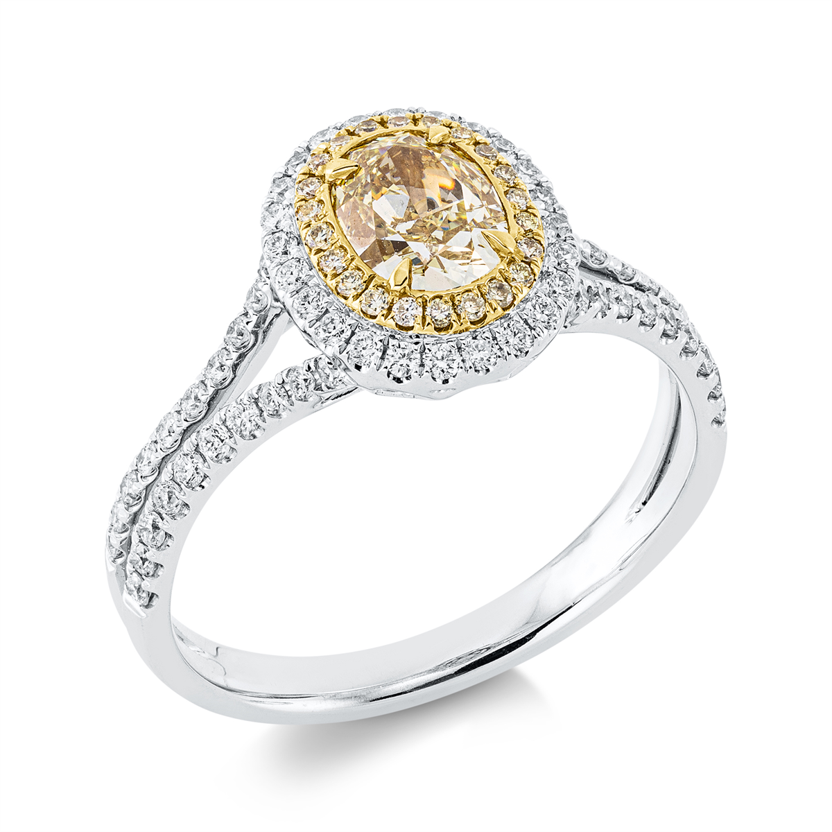 diamond full cut  fancy colored diamond ring in white gold / yellow gold