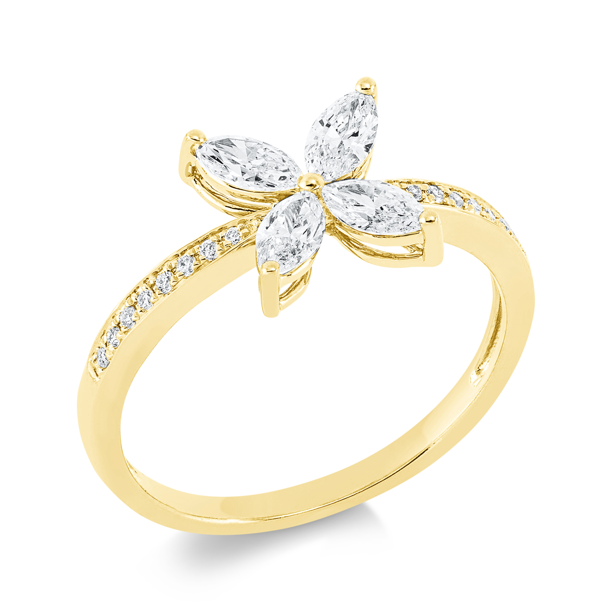 diamond full cut  modern woman ring in yellow gold