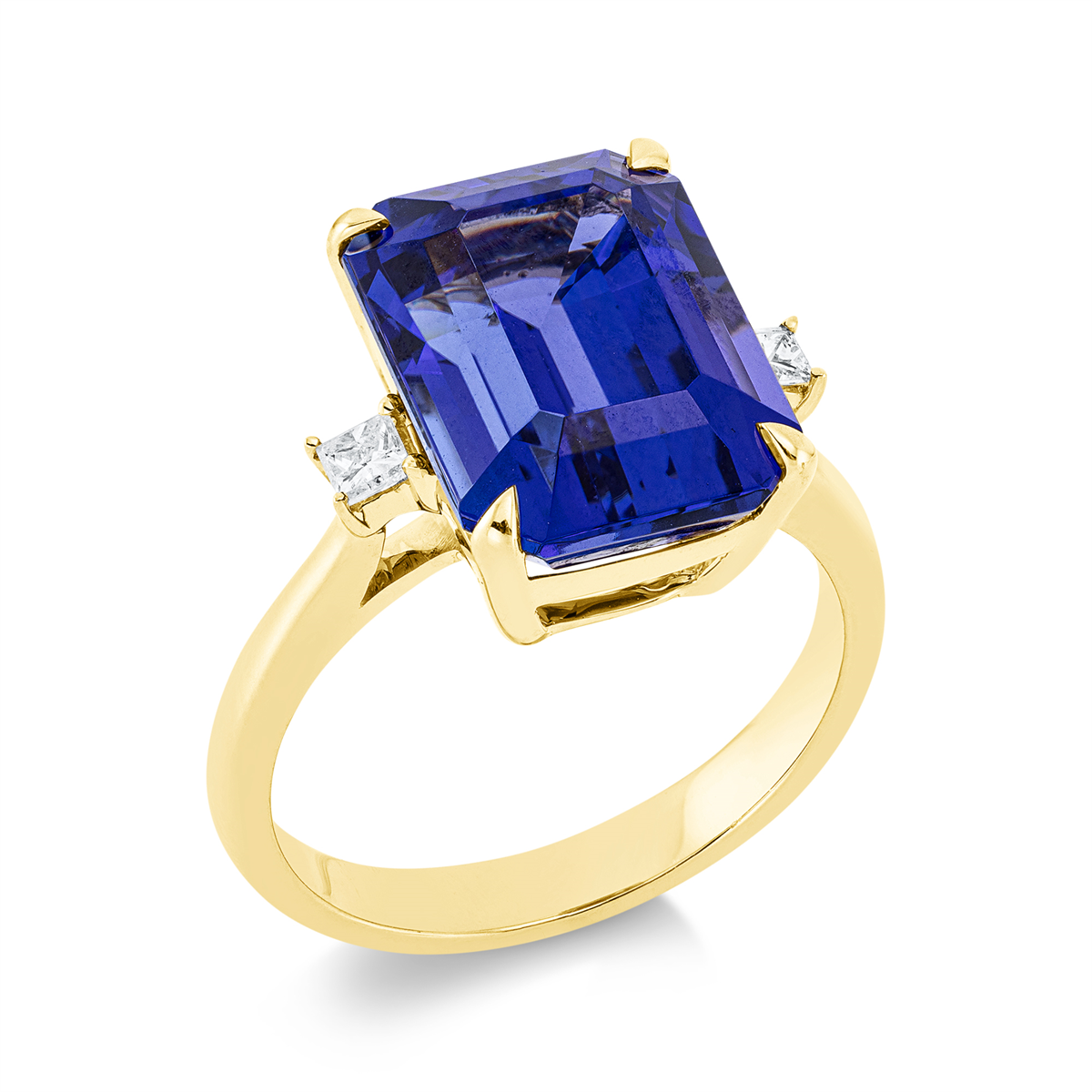 princess tanzanite colored stone classic ring in yellow gold