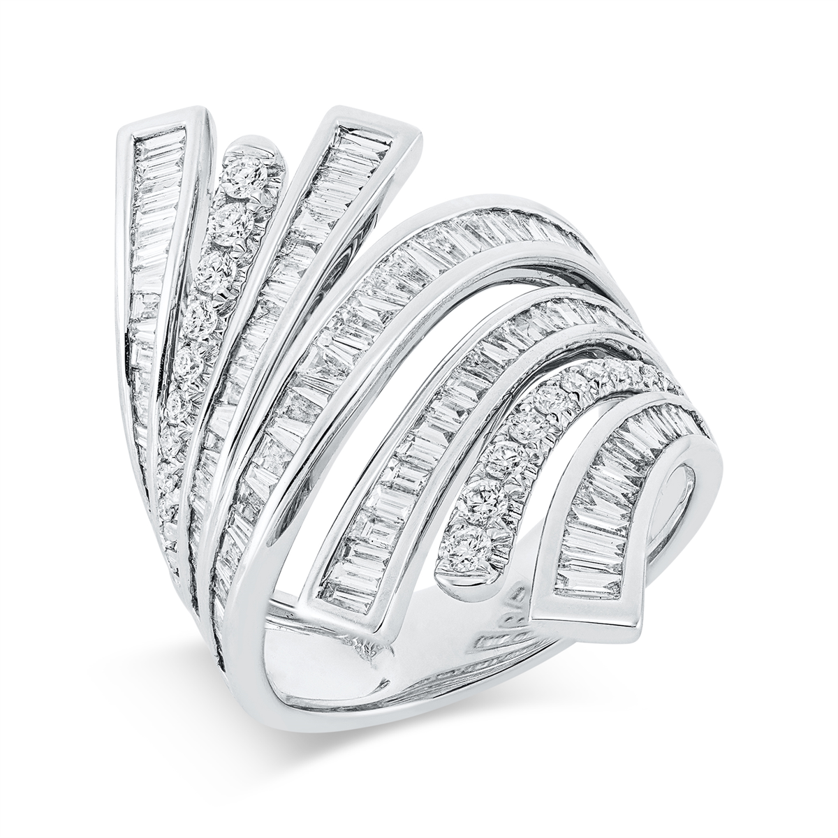 diamond full cut  baguette ring in white gold