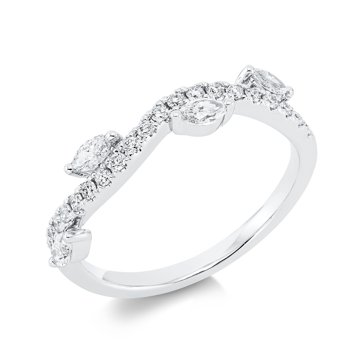 diamond full cut  modern woman ring in white gold