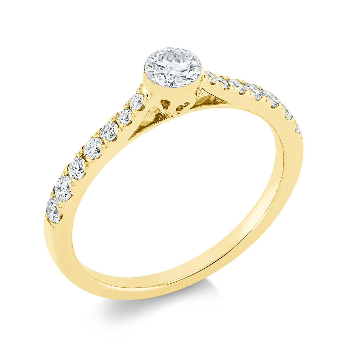 diamond full cut  solitaire with accent stones ring in yellow gold