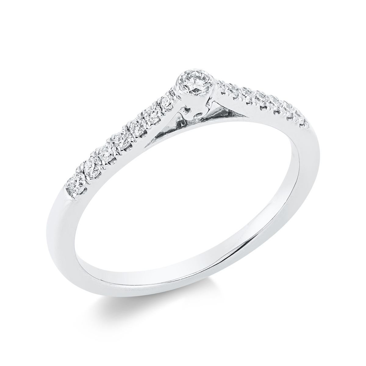 diamond full cut  solitaire with accent stones ring in white gold