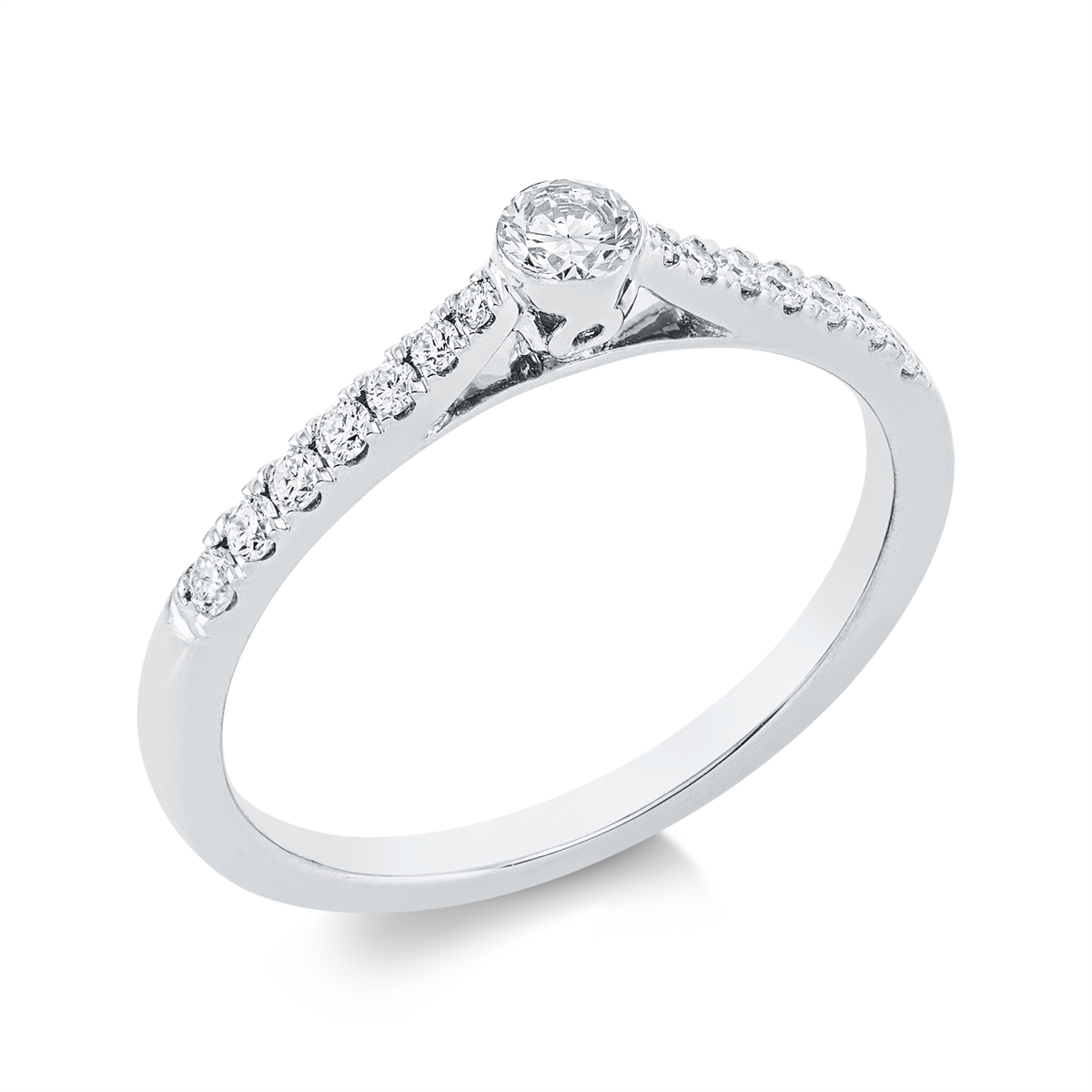 diamond full cut  solitaire with accent stones ring in white gold