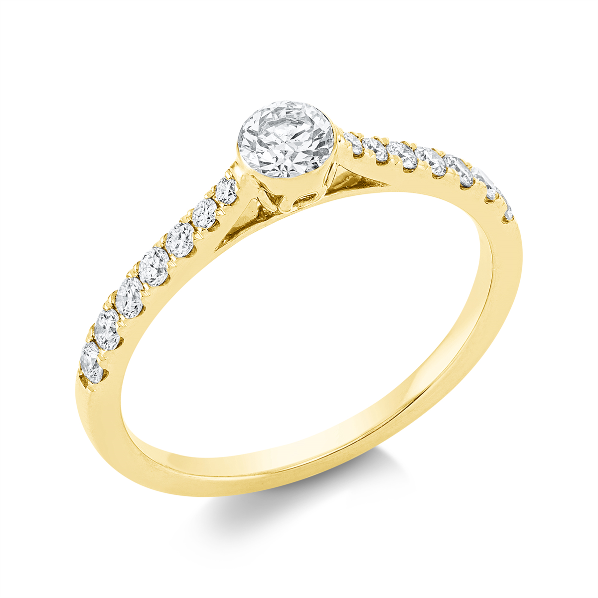 diamond full cut  solitaire with accent stones ring in yellow gold