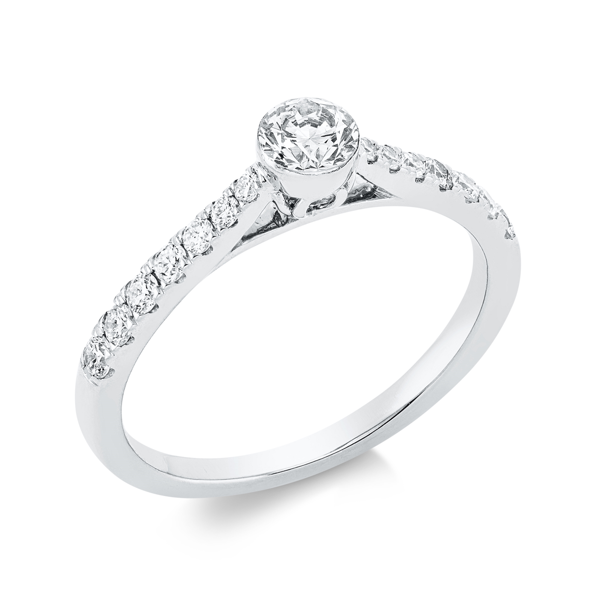 diamond full cut  solitaire with accent stones ring in white gold