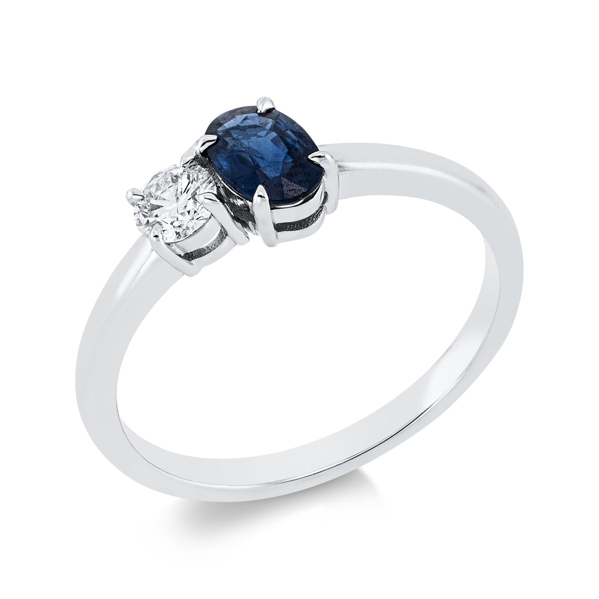 diamond full cut sapphire colored stone classic ring in white gold
